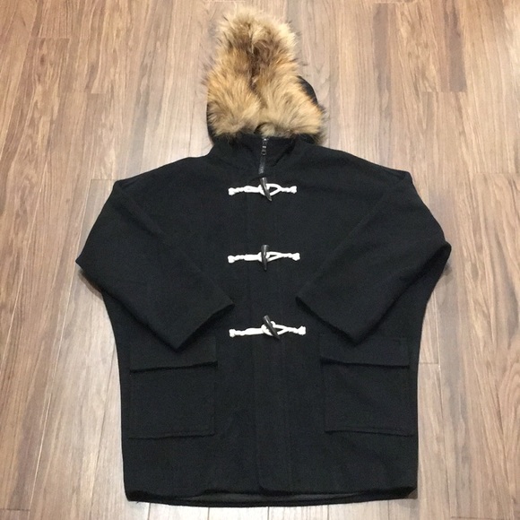 Classic Wool Duffle Coat with Raccoon Fur Hood - Picture 1 of 8